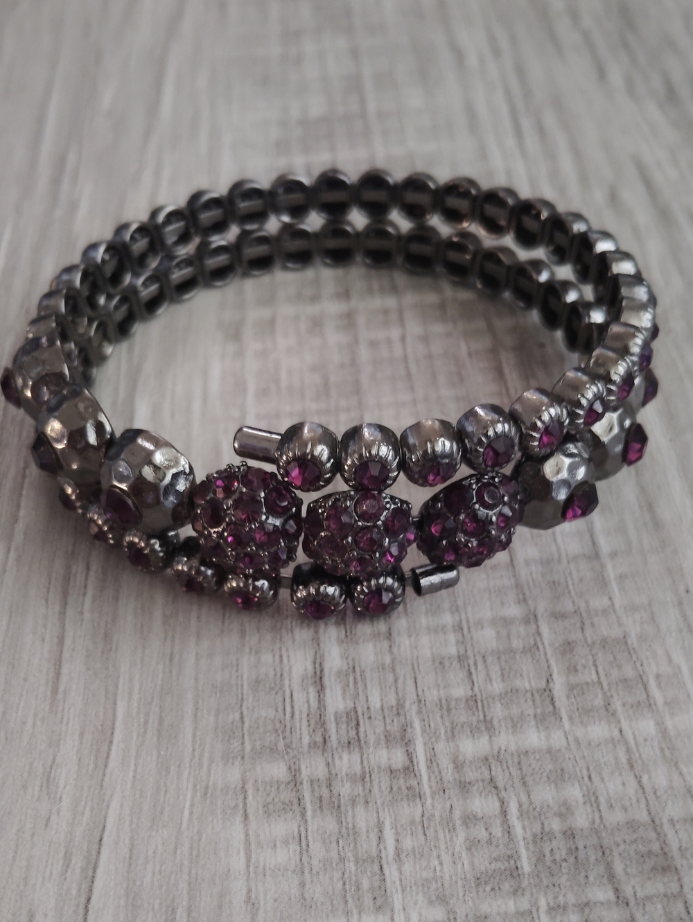 Hematite Coil Bracelet with Purple Crystal Accents